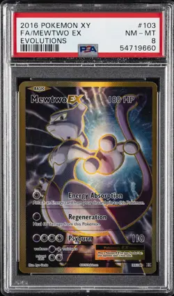 2016 POKEMON XY EVOLUTIONS #103 FULL ART/MEWTWO EX PSA 8 - Image 1