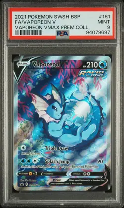 2021 Pokemon Swsh Black Star Promo #181 Fa Vaporeon Vmax Prem.Coll. PSA 9 - Image 1