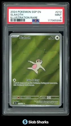 2024 POKEMON SV SURGING SPARKS - SSP EN #212/191 SLAKOTH ILLUSTRATION RARE PSA 9 - Image 1