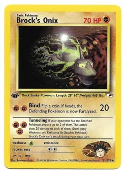 Pokemon 1st Edition Brock's Onix 21/132 Gym Heroes Rare LP Vintage - Image 1