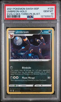2021 POKEMON SWSH BLACK STAR PROMO #129 UMBREON-HOLO PSA 10 - Image 1