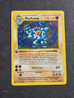 Pokemon 1ST EDITION MACHAMP 8/102 - 1999 BASE SET SHADOWLESS HOLO RARE - MP - Image 1