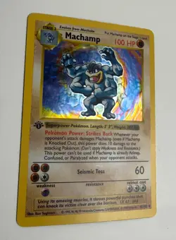1999 WOTC POKEMON BASE SET SHADOWLESS 1ST EDITION MACHAMP 8/102 HOLO RARE MP B - Image 4
