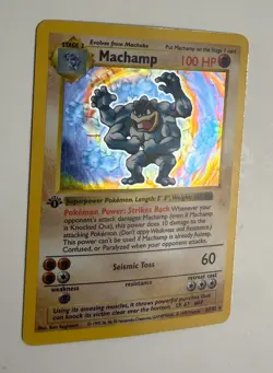 1999 WOTC POKEMON BASE SET SHADOWLESS 1ST EDITION MACHAMP 8/102 HOLO RARE MP B - Image 5