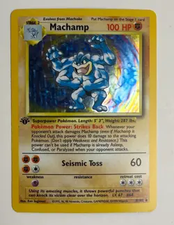 1999 WOTC POKEMON BASE SET SHADOWLESS 1ST EDITION MACHAMP 8/102 HOLO RARE LP A - Image 3