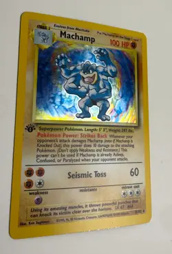 1999 WOTC POKEMON BASE SET SHADOWLESS 1ST EDITION MACHAMP 8/102 HOLO RARE LP A - Image 4