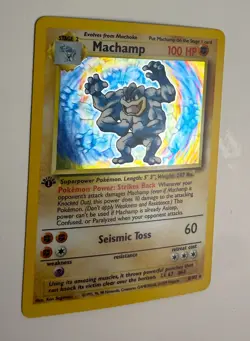 1999 WOTC POKEMON BASE SET SHADOWLESS 1ST EDITION MACHAMP 8/102 HOLO RARE LP A - Image 5