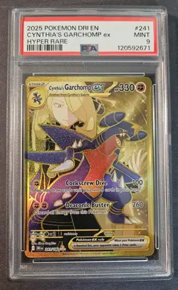 2025 POKEMON DRI EN-DESTINED RIVALS HYPER RARE #241 CYNTHIA'S GARCHOMP EX PSA 9 - Image 1