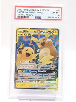 RAICHU ALOLAN RAICHU GX 2019 POKEMON UNIFIED MINDS RARE B 54/236 PSA 8 Q0004 - Image 1