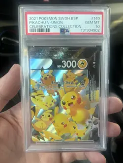 2021 Pokemon SWSH Black Star Promo Pikachu V-Union Celebrations #140 PSA 10 - Image 1