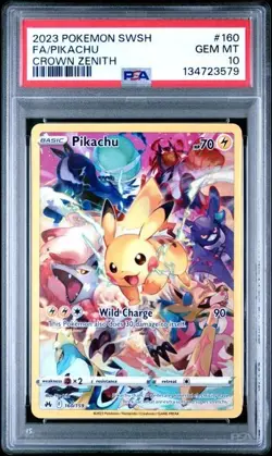 POKEMON Sword and Shield CROWN ZENITH FULL ART Pikachu #160 PSA 10 GEM MINT - Image 1