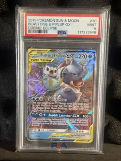 2019 POKEMON SUN & MOON COSMIC ECLIPSE #38 BLASTOISE & PIPLUP GX PSA 9 - Image 3
