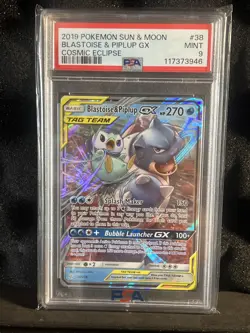 2019 POKEMON SUN & MOON COSMIC ECLIPSE #38 BLASTOISE & PIPLUP GX PSA 9 - Image 4