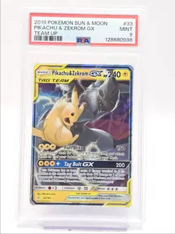 PIKACHU & ZEKROM GX 2019 POKEMON S&M TEAM UP RARE 33/181 PSA 9 Q0004 - Image 1
