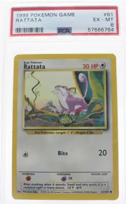 PSA 6 EXCELLENT-MINT 1999 Pokemon Game Base #61 Rattata !!! - Image 1