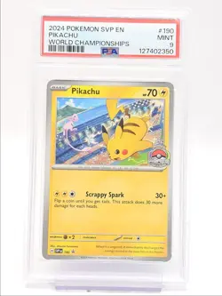 PIKACHU 2024 POKEMON S&V PROMO WORLD CHAMPIONSHIPS #190 PSA 9 Q0004 - Image 1