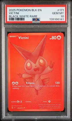 2025 POKEMON BLK EN-BLACK BOLT BLACK WHITE RARE #171 VICTINI PSA 10 - Image 1