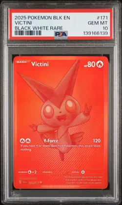 2025 POKEMON BLK EN-BLACK BOLT BLACK WHITE RARE #171 VICTINI PSA 10 - Image 1