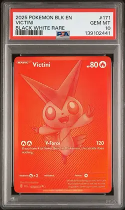 2025 POKEMON BLK EN-BLACK BOLT BLACK WHITE RARE #171 VICTINI PSA 10 - Image 1
