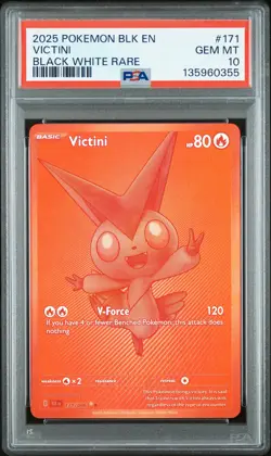 2025 POKEMON BLK EN-BLACK BOLT BLACK WHITE RARE #171 VICTINI PSA 10 - Image 1