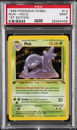 1999 POKEMON FOSSIL 1ST ED #13 MUK-HOLO PSA 9 - Image 1