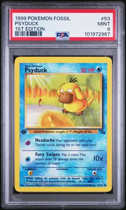 1999 POKEMON FOSSIL 1ST ED #53 PSYDUCK PSA 9 - Image 1