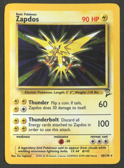 Pokemon TCG: Zapdos 20/130 Base Set 2 WoTC Holo Rare - Image 1