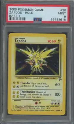Pokemon TCG Zapdos 20/130 Base Set 2 Holo Rare PSA 9 - Image 1
