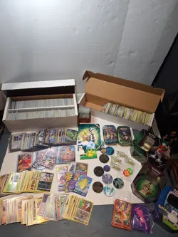 HUGE Pokemon Card Lot, Over 3k Cards, V Max, Holos, Tins, Stickers, Coins - Image 1