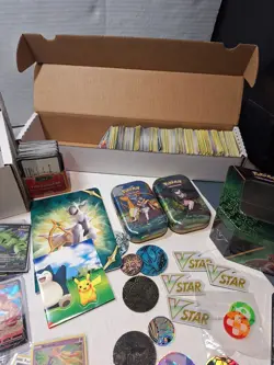 HUGE Pokemon Card Lot, Over 3k Cards, V Max, Holos, Tins, Stickers, Coins - Image 4