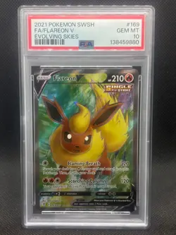 2021 Pokemon Evolving Skies 169/203 FLAREON V Full Art PSA 10 Gem Mint - Image 1