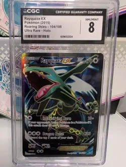 CGC 8 Rayquaza EX Full Art 104/108 Roaring Skies 2015 Pokemon Ultra Rare - Image 1