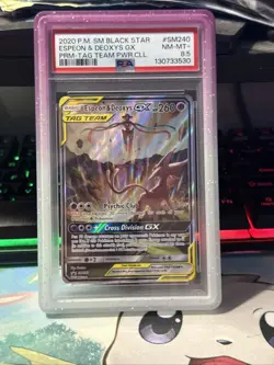 Pokemon TCG Espeon & Deoxys GX SM240 Black Star Promo Holo PSA 8.5 NM-MT - Image 2