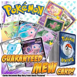 Pokemon TCG Card Lot Mega Pack Guaranteed Mew Mystery Bundle Gold Edition - Image 1