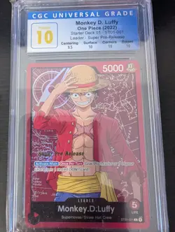 One Piece Super Pre-Release Leader ST01-001 Monkey D Luffy CGC 10 - Image 1