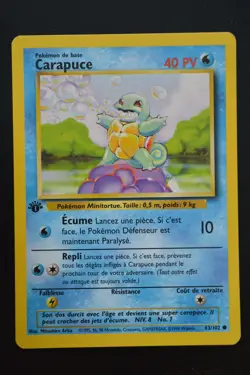 Pokemon TCG SQUIRTLE 1ST EDITION FRENCH CARAPUCE Base Set 63/102 NM - Image 1