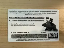 BLIZZCON 2008 08 World Of Warcraft POLAR BEAR LOOT CARD Big Blizzard Bear MOUNT - Image 2
