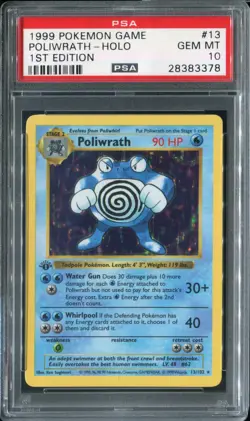 Pokemon Poliwrath Base Set 1st Edition Holo 13/102 PSA 10 GEM MT 1999 Shadowless - Image 1