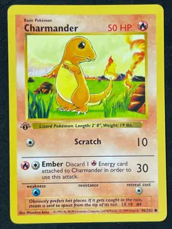 46/102 Charmander 1st Edition Pokemon Base Set Shadowless NM - Image 1