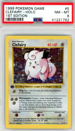 1999 1st Edition Shadowless Clefairy Holo PSA 8 – Base Set Rare #5/102 KOOL - Image 1