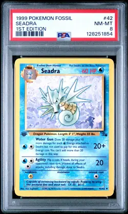 PSA 8 NM/MT 1999 POKEMON FOSSIL 42 SEADRA 1ST EDITION ENGLISH - Image 1