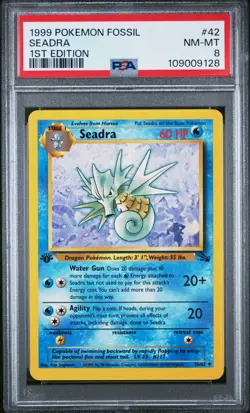 Pokemon Card Seadra 42/62 1st Edition Fossil Set 1999 PSA 8 NM-MT - Image 1