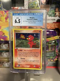 Pokemon 2004 EX Team Rocket Returns MAGBY Reverse Holo 24/109 CGC 6.5 STAMPED - Image 1