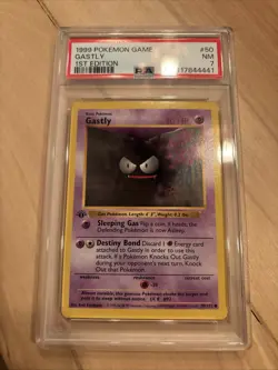 1999 Base Set Pokemon TCG Gastly 1st Edition Shadowless Card 50/102 PSA 7 - Image 1