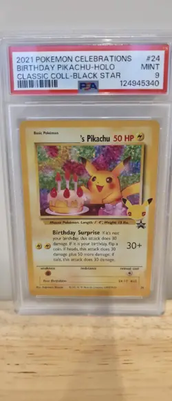 PSA 9 Birthday Pikachu #24 Pokemon Celebrations Black Star Promo Holo Card - Image 1