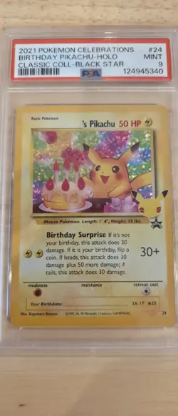 PSA 9 Birthday Pikachu #24 Pokemon Celebrations Black Star Promo Holo Card - Image 4