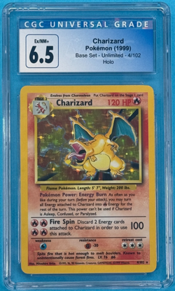 Charizard 1999 Base Set Unlimited 4/102 Holo Pokemon Card CGC 6.5 - Image 1
