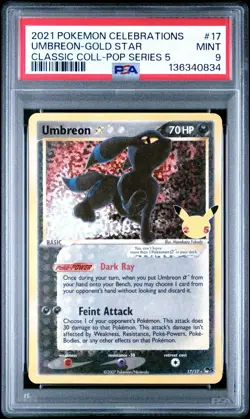 2021 Umbreon Gold Star 17/17 Pokemon Celebrations 25th Anniversary PSA 9 Mint - Image 1