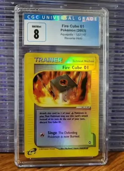Fire Cube 01 122/147 Rev Holo Aquapolis E Reader 2003 Pokemon Card Graded CGC 8 - Image 1