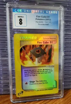 Fire Cube 01 122/147 Rev Holo Aquapolis E Reader 2003 Pokemon Card Graded CGC 8 - Image 2